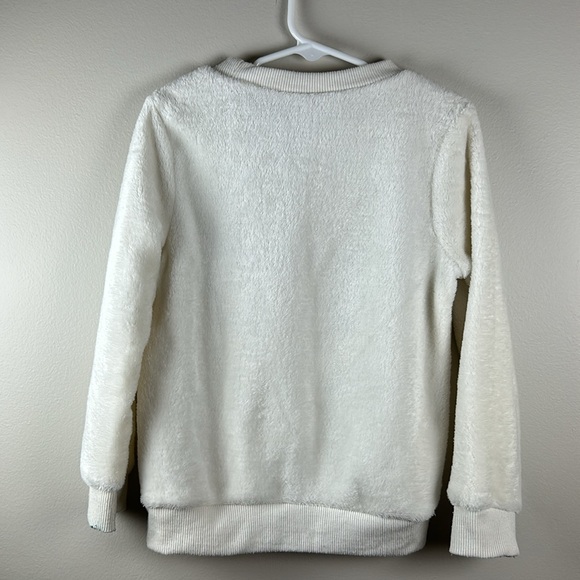 JUST LIZZY Girls Fuzzy White Sweatshirt Sequin Reindeer Size 6 - Picture 4 of 4